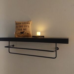 Black Wall Shelf with Farmhouse Decor